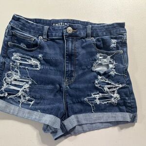 American Eagle Women's Blue Next Level Stretch Ripped Denim Mom Shorts Size 12
